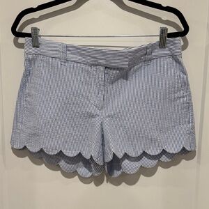 J. Crew Blue and White Striped Seersucker Scallop Hem Shorts